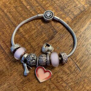 Pandora Moments Halo Snake Chain Bracelet with 9 charms